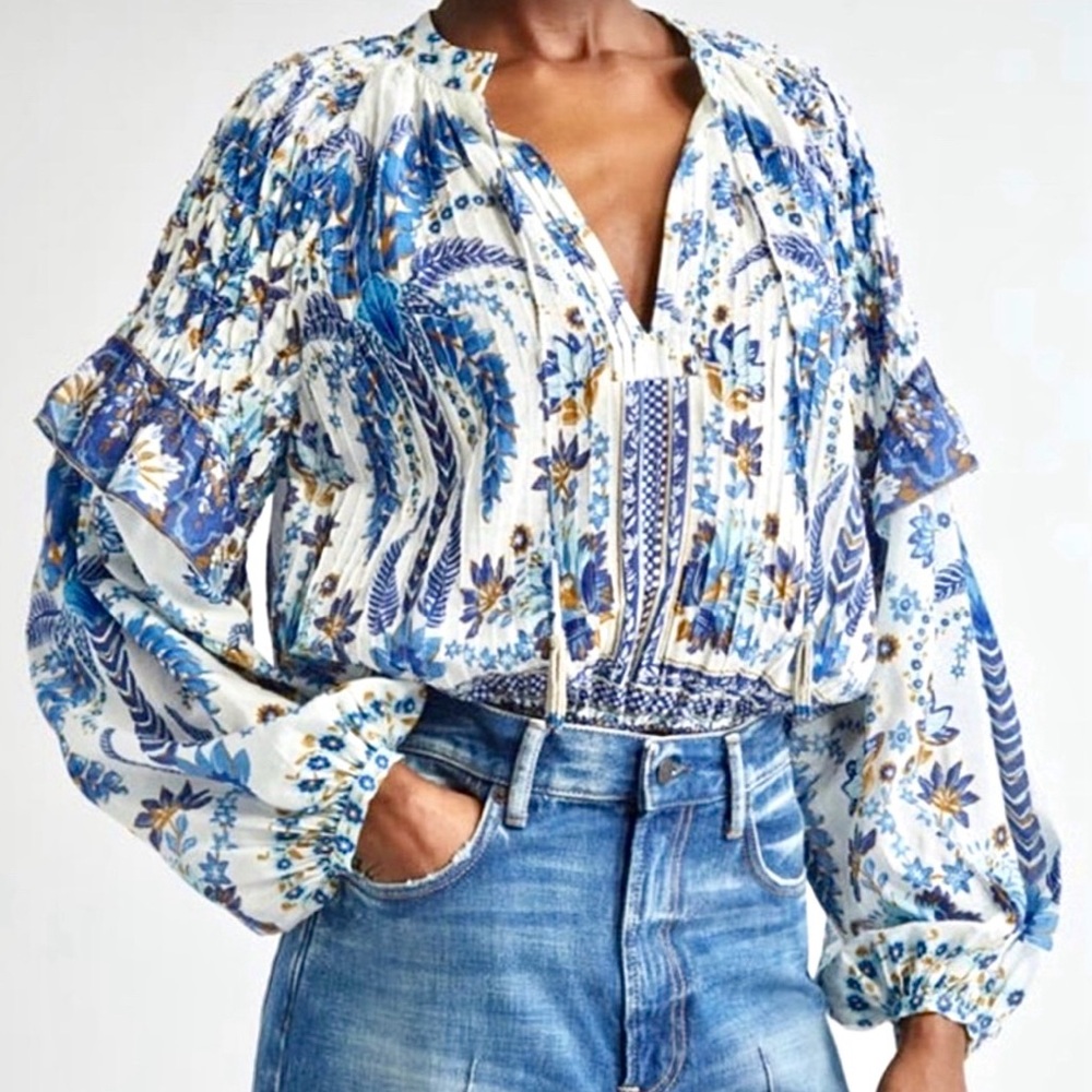 FARM Rio Blue and White Floral Blouse